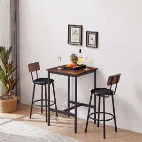 Bar Table Set with 2 Bar stools PU Soft seat with backrest, Rustic Brown, 23.62'' W x 23.62'' D x 35.43'' H