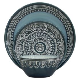 Teal Medallion 12-Piece Stoneware Dinnerware Set