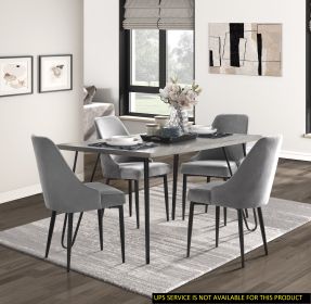 Modern Sleek Design 5pc Dining Set Table and 4x Side Chairs Gray Velvet Casual Metal Frame Stylish Dining Furniture
