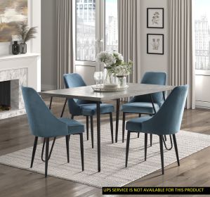Modern Sleek Design 5pc Dining Set Table and 4x Side Chairs Blue Velvet Casual Metal Frame Stylish Dining Furniture