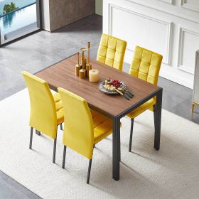 5-Piece Dining Set Including Yellow Velvet High Back Nordic Dining Chair & Creative Design MDF Dining Table