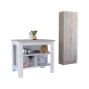 Roblar 8-Shelf 2-Door 2-piece Kitchen Set, Kitchen Island and Pantry Cabinet White and Light Gray