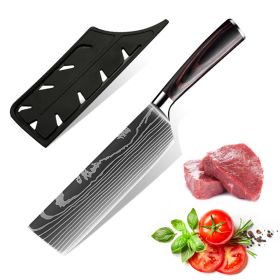 10PCS Japanese Damascus Steel Chef Knife - Professional Hardened Kitchen Knives Cut Stainless Steel Santoku Kitchen (Option: 7CLEAVER KNIFE)