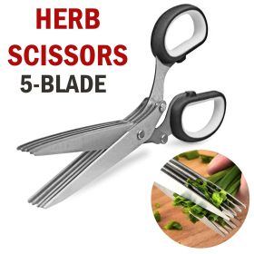 Herb Scissors Set With 5 Blades And Cover - Multipurpose Kitchen Shear (Color: Black)