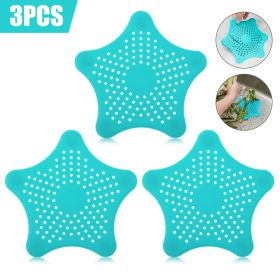 3PCS Silicone Starfish-shaped Sink Drain Filter Bathtub Hair Catcher Stopper Drain Hole Filter Strainer For Bathroom Kitchen Toilet (Option: Blue-3Pcs)