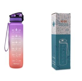 1L Tritan Water Bottle With Time Marker Bounce Cover Motivational Water Bottle Cycling Leakproof Cup For Sports Fitness Bottles (Option: Purpleorange gradient with box-1L)