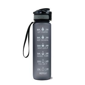 1L Tritan Water Bottle With Time Marker Bounce Cover Motivational Water Bottle Cycling Leakproof Cup For Sports Fitness Bottles (Option: Grey-1L)