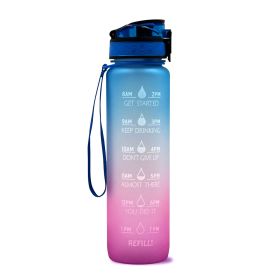 1L Tritan Water Bottle With Time Marker Bounce Cover Motivational Water Bottle Cycling Leakproof Cup For Sports Fitness Bottles (Option: Blue red gradient-1L)