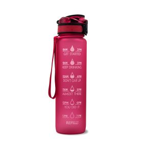 1L Tritan Water Bottle With Time Marker Bounce Cover Motivational Water Bottle Cycling Leakproof Cup For Sports Fitness Bottles (Option: Red-1L)