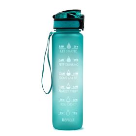 1L Tritan Water Bottle With Time Marker Bounce Cover Motivational Water Bottle Cycling Leakproof Cup For Sports Fitness Bottles (Option: Green gradient-1L)