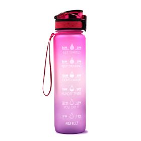 1L Tritan Water Bottle With Time Marker Bounce Cover Motivational Water Bottle Cycling Leakproof Cup For Sports Fitness Bottles (Option: Pink purple gradient-1L)
