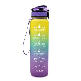 1L Tritan Water Bottle With Time Marker Bounce Cover Motivational Water Bottle Cycling Leakproof Cup For Sports Fitness Bottles (Option: Purple blue yellow gradient-1L)