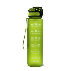 1L Tritan Water Bottle With Time Marker Bounce Cover Motivational Water Bottle Cycling Leakproof Cup For Sports Fitness Bottles (Option: Green-1L)