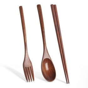 Long Handle Couple Spoon Chopsticks Portable Tableware (Option: Brown-1PCS)