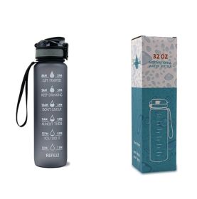 1L Tritan Water Bottle With Time Marker Bounce Cover Motivational Water Bottle Cycling Leakproof Cup For Sports Fitness Bottles (Option: Grey with box-1L)