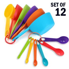 Set Of 6 Measuring Spoons And 6 Cups MultiColor Durable Plastic Kitchen Tools (Option: Multicolor)