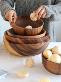 Acacia wooden bowl wooden tableware (Option: Brown-All size)