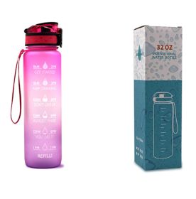 1L Tritan Water Bottle With Time Marker Bounce Cover Motivational Water Bottle Cycling Leakproof Cup For Sports Fitness Bottles (Option: Pink purple gradient with box-1L)