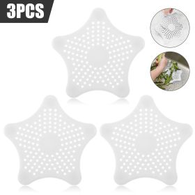 3PCS Silicone Starfish-shaped Sink Drain Filter Bathtub Hair Catcher Stopper Drain Hole Filter Strainer For Bathroom Kitchen Toilet (Option: White-3Pcs)