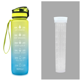1L Tritan Water Bottle With Time Marker Bounce Cover Motivational Water Bottle Cycling Leakproof Cup For Sports Fitness Bottles (Option: Yellow blue gradient set-1L)