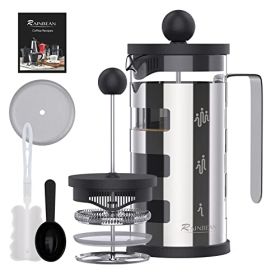 French Press Cafetiere 4 Cups, Stainless Steel Body Shell Coffee Maker- Heat Resistant - Stainless Steel Filter Coffee Press For Coffee Lover, Silver, (Option: 600ml)