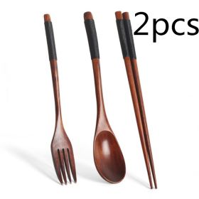 Long Handle Couple Spoon Chopsticks Portable Tableware (Option: Black-2PCS)