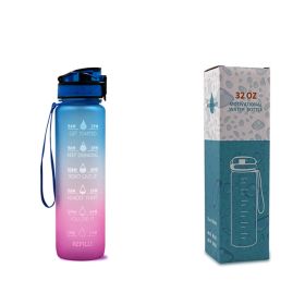 1L Tritan Water Bottle With Time Marker Bounce Cover Motivational Water Bottle Cycling Leakproof Cup For Sports Fitness Bottles (Option: Blue red gradient with box-1L)