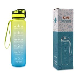 1L Tritan Water Bottle With Time Marker Bounce Cover Motivational Water Bottle Cycling Leakproof Cup For Sports Fitness Bottles (Option: Yellow blue gradient with box-1L)