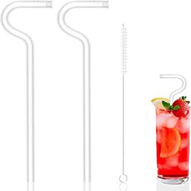 Anti Wrinkle Straw - Glass Anti-wrinkle Drinking Straws, Clear Reusable Straws With Cleaning Brush - Eco-Friendly Alternative To Plastic - Cleaning Br (Color: White)