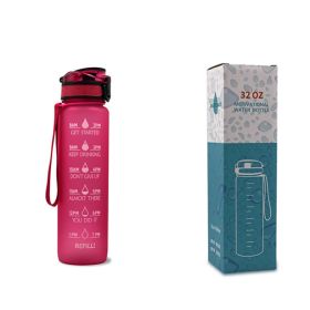 1L Tritan Water Bottle With Time Marker Bounce Cover Motivational Water Bottle Cycling Leakproof Cup For Sports Fitness Bottles (Option: Red with box-1L)