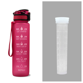 1L Tritan Water Bottle With Time Marker Bounce Cover Motivational Water Bottle Cycling Leakproof Cup For Sports Fitness Bottles (Option: Red set-1L)