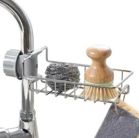 Drain Rack Storage Holder Shelf Kitchen Sink Faucet Sponge Soap Cloth Rack Mount (Option: Silver-Plastic)