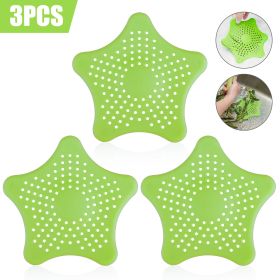 3PCS Silicone Starfish-shaped Sink Drain Filter Bathtub Hair Catcher Stopper Drain Hole Filter Strainer For Bathroom Kitchen Toilet (Option: Green-3Pcs)