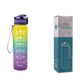 1L Tritan Water Bottle With Time Marker Bounce Cover Motivational Water Bottle Cycling Leakproof Cup For Sports Fitness Bottles (Option: Purple blue gradient with box-1L)