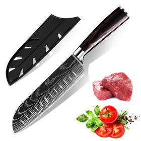 10PCS Japanese Damascus Steel Chef Knife - Professional Hardened Kitchen Knives Cut Stainless Steel Santoku Kitchen (Option: 7SANTOKU KNIFE)