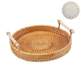 1pc Rattan Woven Tray; Bamboo Woven Fruit Plate; Breakfast Steamed Bun Basket; Snack Bread Snack Woven Basket; Fruit Basket (Items: 22cm+10 Sheets Of Oil-absorbing Paper)