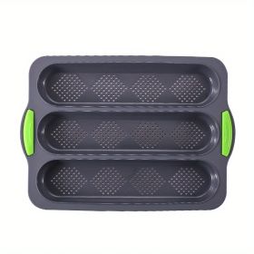 1pc; Silicone Baguette Pan; French Bread Baking Pan; Perforated 3 Loaves Baguettes Bakery Tray; Baking Tools; Kitchen Gadgets; Home Kitchen Items (Color: Grey)