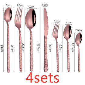 Embossed Textured Handle Steak Cutlery Western Cutlery (Option: Rose Gold-7PCS 4sets)