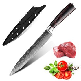 10PCS Japanese Damascus Steel Chef Knife - Professional Hardened Kitchen Knives Cut Stainless Steel Santoku Kitchen (Option: 8SLICING KNIFE)
