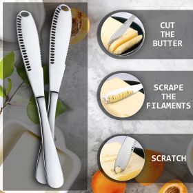Stainless Steel Butter Spreader Knife With Handle, 3 In 1 Curler Slicer Knife, Butter Knife Spreader And Curler With Holes And Serrated Edge Cheese Kn (Option: 2Pcs)