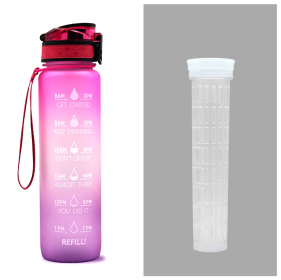 1L Tritan Water Bottle With Time Marker Bounce Cover Motivational Water Bottle Cycling Leakproof Cup For Sports Fitness Bottles (Option: Pink purple gradient set-1L)