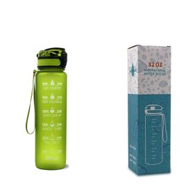 1L Tritan Water Bottle With Time Marker Bounce Cover Motivational Water Bottle Cycling Leakproof Cup For Sports Fitness Bottles (Option: Green with box-1L)