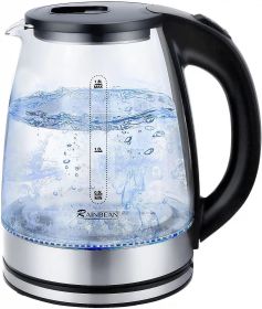 Electric Kettle Water Boiler, 1.8L Electric Tea Kettle, Wide Opening Hot Water Boiler With LED Light, Auto Shut-Off & Boil Dry Protection, Glass Black (Option: EK231)
