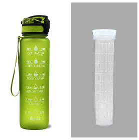 1L Tritan Water Bottle With Time Marker Bounce Cover Motivational Water Bottle Cycling Leakproof Cup For Sports Fitness Bottles (Option: Green set-1L)