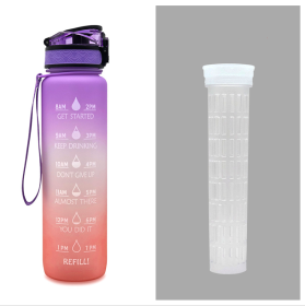 1L Tritan Water Bottle With Time Marker Bounce Cover Motivational Water Bottle Cycling Leakproof Cup For Sports Fitness Bottles (Option: Purple orange gradient set-1L)